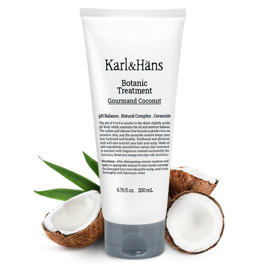 Karl&Hans Botanic Gourmand Coconut Conditioner Hair Treatment - Organic, Silicone-Free, Moisturizing with Ceramide, Coconut Oil & Natural Extracts for All, Dry, Damaged, Frizzy Hair, 6.76 Fl Oz