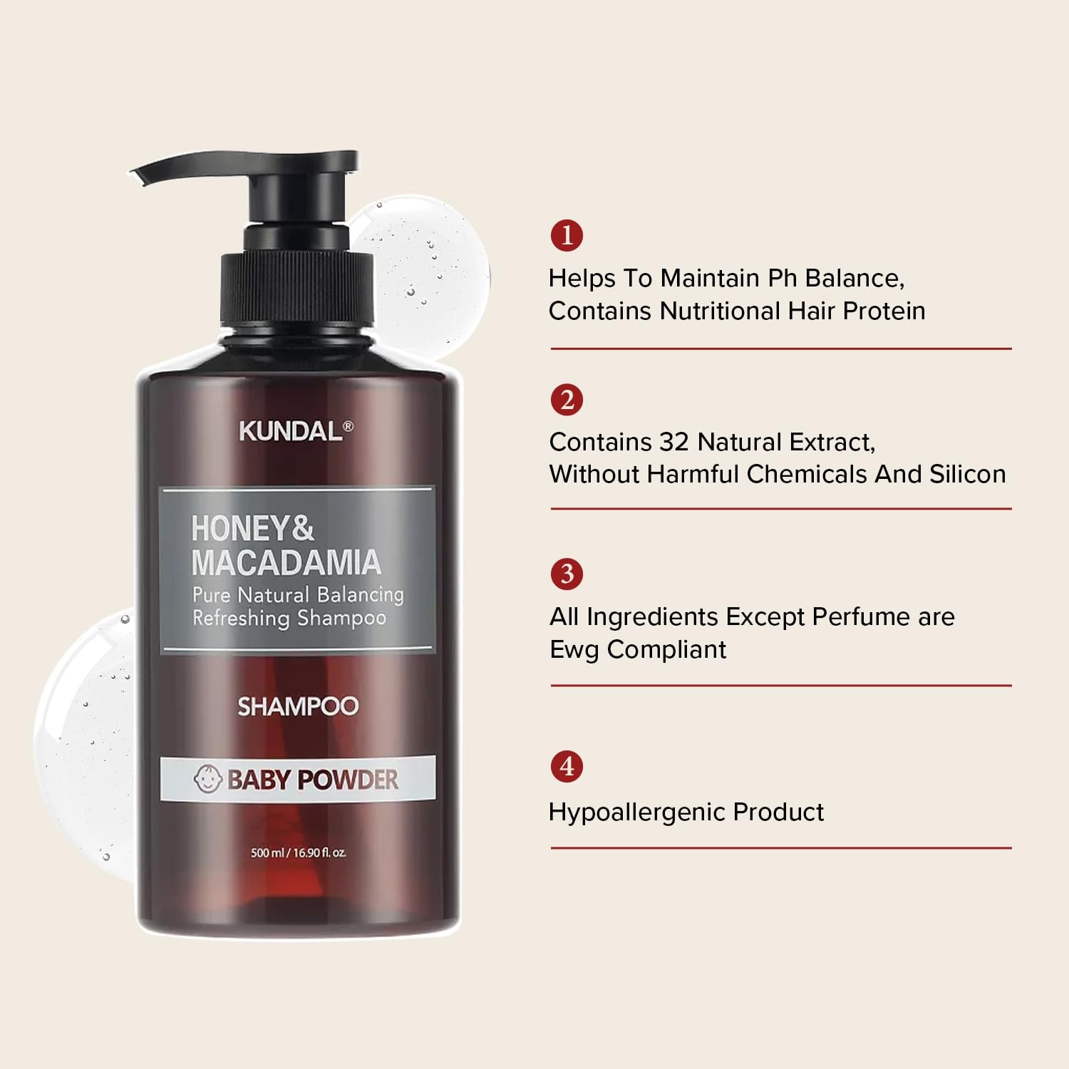 KUNDAL Honey & Macadamia Shampoo (600mL_300mL X 2Ea) 
