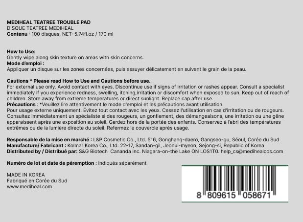 MEDIHEAL Teatree Trouble Facial Toner Pads (100 Pads)